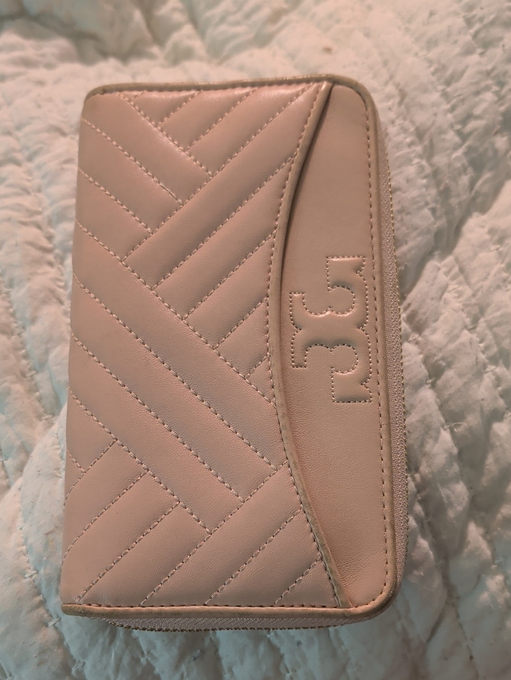 Tory Burch Alexa Quilted Light Peachy Pink Zip Wallet EUC